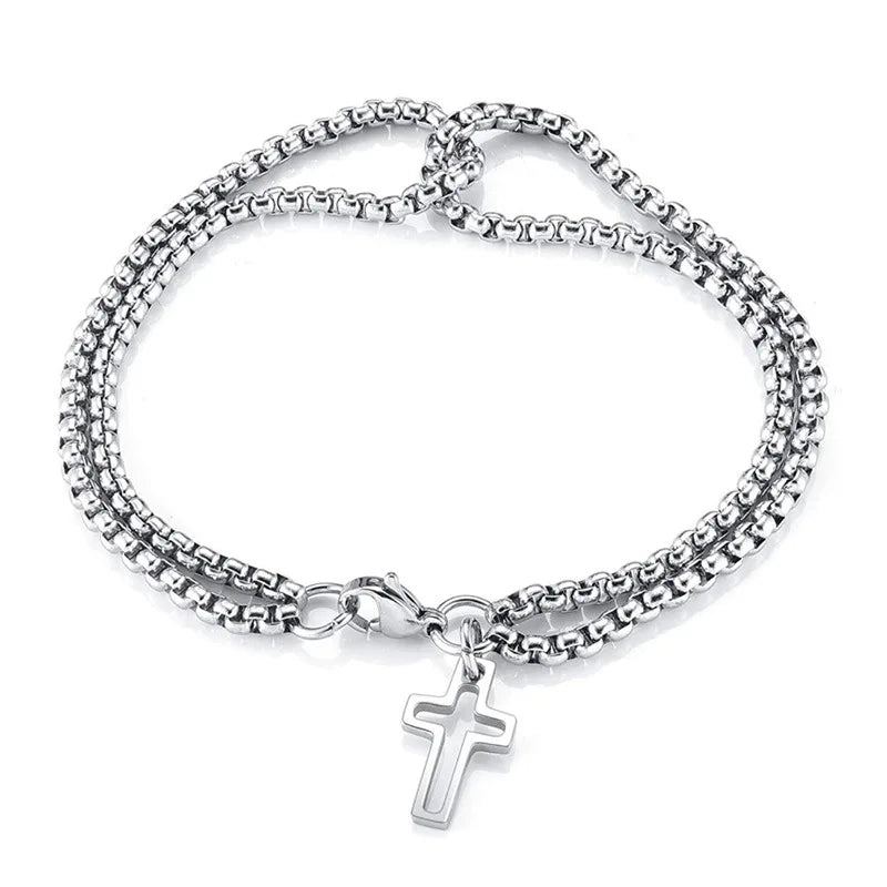 doppelreihiges Armband mit kleinem Kreuz