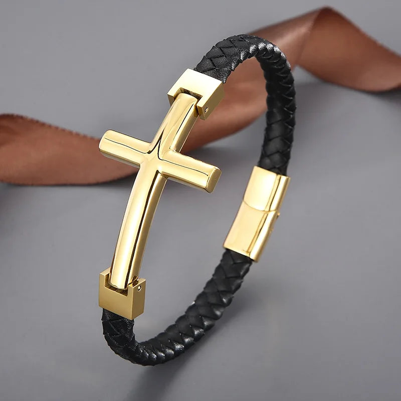 Lederarmband mit Edelstahlkreuz
