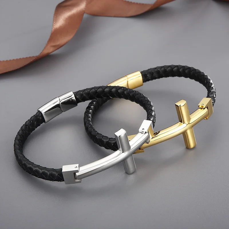 Lederarmband mit Edelstahlkreuz